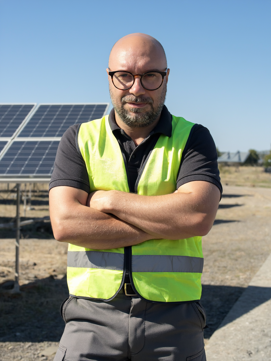 Demis Dudau — Pilota UAS DRONETEX, davanti a impianto fotovoltaico